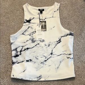Express Women's Marble Print Tank Top - Black and White S